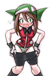 1girls bandana clothes color female female_only front_view green_bandana green_striped_panties human human_only may_(pokemon) may_(pokemon_emerald) nintendo panties pokemon pokemon_rse sapphire_birch_(pokemon) shimapan solo straight_hair striped_panties tagme undressing