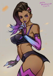 ass breasts cleavage dark-skinned_female dark_skin female female_only looking_at_viewer minacream overwatch pixie_cut solo sombra