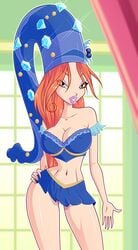 1girls bare_shoulders belly bimbo breasts busty cleavage cloud_tower_witch covered_breasts covered_nipples erect_nipples eyeshadow female female_only hand_on_hip hat hips hourglass_figure large_breasts lazuli_(winx_club) legs lipstick long_hair looking_at_viewer makeup midriff navel nipple_bulge nipples orange_hair rainbow_(animation_studio) skirt solo thighs thin_waist voluptuous wasp_waist winx_club witch zfive