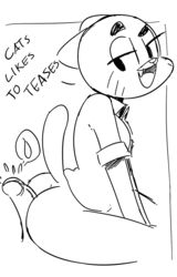 anthro ass blue_fur bluebee bottomless buttjob cartoon_network clothed clothing dress_shirt feline female fur looking_back mammal mature_female monochrome mother nicole_watterson open_mouth parent penis raised_eyebrow shirt text the_amazing_world_of_gumball tongue whiskers