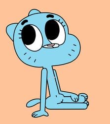 accurate_art_style anthro blue_fur cartoon_network feline female fur looking_up mammal mature_female mother navel nicole_watterson nipples parent peach_background pink_nose pussy simple_background sitting solo the_amazing_world_of_gumball unknown_artist whiskers