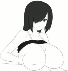 animated black_and_white breast_grab breast_press breasts huge_breasts inverted_nipples long_hair nao_(ritsancrossover) nipples open_mouth original pai-chan_(nao) paizuri