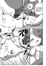 azuma_minatsu blush closed_eyes comic doujinshi eeveelution english_text espeon female male nintendo penetration penis pokemon pussy sex straight text umbreon vaginal_penetration video_games