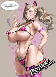 1girls abs animal_ears ann_takamaki areola_slip areolae armpit_hair armpits barefoot bikini blonde_hair blue_eyes breasts brown_background busty cat_ears cheating choker clenched_teeth cognitive_ann condom condom_packet_strip condom_wrapper cowboy_shot curvy earrings english female female_armpit_hair female_only grin hair_ornament hairclip hairy hairy_armpits hairy_pussy hand_on_hip highres huge_ass huge_breasts huge_nipples jewelry kunaboto lactation lactation_through_clothes leopard_print leopard_print_bikini looking_at_viewer mind_control muscular_female naughty_face netorare nipple_bulge ntr pawg persona persona_5 pubic_hair pussy_juice seductive seductive_smile sexy_armpits simple_background smile solo thick thick_bottom_lip thick_thighs thighhighs toned toned_female twintails venus_body voluptuous wide_hips zipper