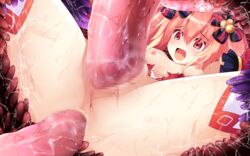 1girls alyn_(fairy_fencer_f) anal anus blush breasts censored clothing double_penetration embarrassed fairy_fencer_f female hair_ornament highres large_insertion nipples open_mouth penetration pink_tentacles pussy red_eyes red_hair sex solo spread_legs tears tentacle thighhighs torn_clothes vaginal_penetration vesperia white_legwear white_thighhighs wide_eyed