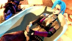 1futa 3d animated balls blue_hair breasts cleavage distortedsfm erection futa_only futanari intersex jinx_(league_of_legends) league_of_legends looking_at_viewer masturbation no_sound penis solo testicles video