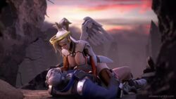 3d angel_wings animated bounce bouncing_breasts breasts breasts_out clothed_sex cowgirl_position ellowas female highres jiggle mercy moaning nipples no_sound orgasm outdoors overwatch riding riding_penis sex sky soldier_76 source_filmmaker straight sunset video wings