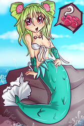 breasts egg female fuf green_hair green_scales hair marine merfolk mermaid muromi muromi-san pussy red_eyes rock scales sea shell small_breasts spreading water