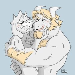 2016 after_sex anthro_on_anthro anthro_only asgore_dreemurr asgoriel beard blonde blonde_hair blue_background blush boss_monster breasts caprine cum cum_on_breasts cum_on_face dilf duly_noted duo facial_hair female goat hair happy horn husband_and_wife kissing long_ears male male/female mammal milf simple_background smile solid_color_background straight toriel undertale video_games