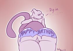 2015 ass dakkpasserida dialogue embarrassed english_text female female_mewtwo genderswap invalid_tag legendary_pokemon looking_at_viewer mewtwo nintendo nude open_mouth pokemon pokemon_(species) purple_eyes pussy simple_background solo text thick_thighs video_games