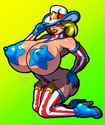 1girls 2015 american_flag american_flag_bikini american_flag_legwear big_ass big_breasts bimbo blonde blonde_hair blue_eyes blue_heart_pasties blue_pasties breasts busty cleavage cowboy_hat dat_ass demien female gigantic_breasts hat heels high_heel_boots high_heels huge_ass huge_breasts huge_nipples hyper_breasts large_ass large_breasts large_nipples light_skin lingerie lipstick nipple_bulge nipples pasties presenting thick thick_thighs thighhigh_boots thighhighs voluptuous wide_hips