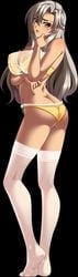 ass bishop_(company) bra breasts butt_crack dark-skinned_female dark_skin female full_body game_cg kagami_hirotaka large_breasts lingerie long_hair mesu_kyoushi_3 milf mizusawa_chisato mole mole_under_eye panties silver_hair solo stockings thighhighs yellow_eyes