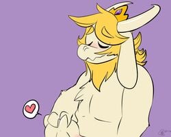 2016 asgore_dreemurr blonde_hair blush boss_monster caprine closed_eyes crown facial_hair fellatio female geekoflove goat hair hand_on_head happy heart horn husband_and_wife implied_fellatio long_ears long_horns male mammal oral purple_background sex spoken_heart straight toriel undertale video_games