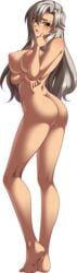 ass bishop_(company) breasts dark-skinned_female dark_skin female full_body game_cg kagami_hirotaka large_breasts long_hair mesu_kyoushi_3 milf mizusawa_chisato mole mole_under_eye nude silver_hair solo yellow_eyes