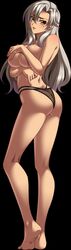 ass bishop_(company) breasts covering_breasts dark-skinned_female dark_skin female full_body game_cg kagami_hirotaka large_breasts lingerie long_hair mesu_kyoushi_3 milf mizusawa_chisato mole mole_under_eye panties silver_hair solo yellow_eyes