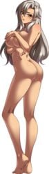 ass bishop_(company) breasts covering_breasts dark-skinned_female dark_skin female full_body game_cg kagami_hirotaka large_breasts long_hair mesu_kyoushi_3 milf mizusawa_chisato mole mole_under_eye silver_hair solo yellow_eyes