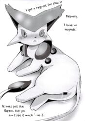 azuma_minatsu blush comic delcatty doujinshi english_text female furry looking_at_viewer nintendo pokemon pussy pussy_juice text video_games