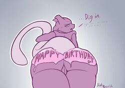 2015 ass dakkpasserida dialogue english_text female female_mewtwo genderswap invalid_tag legendary_pokemon looking_at_viewer mewtwo nintendo nude open_mouth pokemon pokemon_(species) purple_eyes pussy simple_background solo text thick_thighs video_games