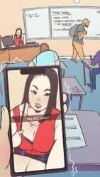 1girls 2d age_difference classroom female light-skinned_female light-skinned_male light_skin male milf not_enough_milk_(artist) older_female original original_character photo pov sending_photo teacher teacher_and_student teasing younger_male