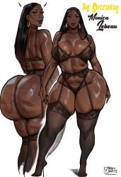 1girls ass big_ass big_breasts big_lips black_hair breasts brown_lips character_name chocolate_girl dark-skinned_female dark_skin ebony ebony_female fat_ass fat_thighs female garter_belt garter_straps hoop_earrings huge_ass large_breasts lingerie lingerie_only long_hair magicmoonsarts micro_panties monica_(magicmoonsarts) original panties see-through see-through_bra skindentation solo straight_hair succubus thick_thighs thighhighs yellow_eyes