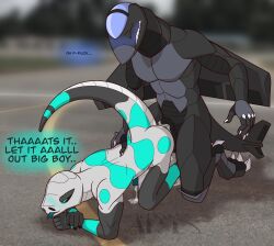 addiekilos aeromorph aircraft aircraft_wings airplane airplane_wings all_fours anthro back_wings balls black_body blue_markings bodily_fluids claws cockpit cum digital_media_(artwork) doggy_style duo erection from_behind_position genital_fluids genitals grey_body hi_res jet living_aircraft living_machine living_vehicle lizard_tail machine male male/male male_only markings metal_wings metallic_body not_furry nude nude_anthro nude_male penis raised_tail reptile robot scalie sex snake tail teeth vaddie_(addiekilos) vehicle wings