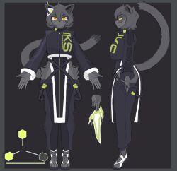 5_fingers absurd_res anthro biped black_body clothed clothed_anthro clothed_female clothing digital_media_(artwork) domestic_cat electronics felid feline felis female fingers fully_clothed fully_clothed_anthro fully_clothed_female fur hair headphones hi_res legwear mammal ratxiao side_view simple_background solo stockings sweater tail text thick_thighs topwear weapon yellow_eyes