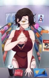 1girls amber_eyes black_hair black_hair_female cinder_fall cleavage clothed_female maikbeelzebub rwby solo_female