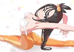 1girls alternate_version_available ass big_ass black_eyes black_hair bottomwear bra breasts clothing duro_(pokemon) eiko_(ecchihunter) female female_only game_freak hair lace lace-trimmed_bra lace_trim leaning_back legs lida_(pokemon) lingerie long_hair nails orange_pants pants pokemon pokemon_legends:_z-a solo solo_female split_form splits stretching thighs topwear white_bra