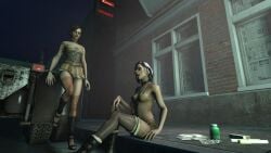 2girls 3d 3d_(artwork) absurd_res absurdres alternate_universe arkane_studios bare_shoulders beautiful_women beige_skirt black_hair breasts brown_bra brown_hair brown_miniskirt brown_skirt choker cleavage collarbone conversation corset courtesan courtesans_(dishonored) dishonored emotionless_female empty_eyes expressionless female high_boots high_heels high_resolution highres imminent_sex indifference indifferent large_breasts large_tits loulia_(dishonored) mature_female mature_woman miniskirt motel navel partially_clothed_female plaid_skirt pleated_skirt prostitute prostitution ripped_thighhighs saumont sfm short_hair short_skirt shoulder_tattoo skirt skirt_lift skirt_lifted_by_self source_filmmaker source_filmmaker_(artwork) text thighhighs truck truck_(vehicle) uncaring uncaring_female
