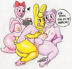 1girls 2boys anal anthro anus ass beaver biting_lip blush breasts buckteeth camera chipmunk cuddles cuddles_(htf) cuddling female femboy femboy_on_femboy femboydom femboysub fur furry giggles giggles_(htf) girly hair_ribbon hairbow happy_tree_friends humanoid lagomorph male male/male maledom malesub mammal parasitedeath penis pink_fur rabbit recording ribbons rodent rule_63 smile spanish_text teeth toothy toothy_(htf) yaoi