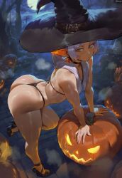 1girls ai_assisted ai_generated ass big_ass big_butt butt costume elf elf_ears elf_female female frieren frieren_beyond_journey's_end green_eyes hair halloween halloween_costume halloween_decoration halloween_pumpkin halloween_theme hat hi_res highres light-skinned_female light_skin patreon patreon_logo petite petite_body shexyo solo solo_female sousou_no_frieren white_hair witch_costume witch_hat