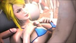 1girls 3d animated beauty_mark bikini blonde_hair blue_bikini breasts faceless_male female green_eyes human large_breasts male metroid nintendo no_sound paizuri samus_aran sarah_bryant_(model) smile source_filmmaker threesome tsarchasmsfm video