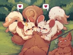 absurd_res anthro aphrodi1212 asian_mythology ball_lick balls blush bodily_fluids brother_(lore) brothers_(lore) brown_body brown_fur chest_tuft chinchilla chinchillid chinese_mythology collaborative collaborative_fellatio collaborative_oral collaborative_sex colored detailed_background dripping east_asian_mythology fabulous_beasts facial_scar fellatio fenz_(studio) feral fluffy fluffy_tail fur genital_fluids genitals group heart_symbol hi_res horn jinjiao_(fabulous_beasts) licking lying male male/male mammal mythology on_back on_ground oral paws penile penis precum precum_drip rodent saliva scar sciurid sex shaking sibling_(lore) squirrel squirrel_tail tail tongue tongue_out tree_squirrel tremble_spikes trembling trio tuft white_body white_fur yellow_body yellow_fur yinjiao_(fabulous_beasts)
