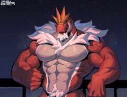 2025 abs anthro anthro_male anthro_only beard big_muscles bodily_fluids breasts dinosaur facial_hair fansl featureless_breasts fossil_pokemon furry furry_male furry_only generation_6_pokemon hi_res looking_at_viewer male male_only male_pokemon muscles muscular muscular_male night nintendo nude outdoors pecs pokemon pokemon_(species) prehistoric_species pubes red_body reptile saurischian scalie sky solo solo_male star starry_sky sweat theropod tyrannosaurid tyrannosauroid tyrannosaurus tyrantrum vein veiny_muscles