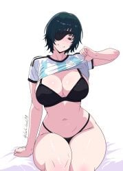 1girls 2025 argentina argentinian bare_breasts bare_legs bare_midriff big_breasts black_eyes black_hair bra breasts chainsaw_man clothed clothing eye_patch female female_only gato_gratam hi_res himeno_(chainsaw_man) light-skinned_female light_skin looking_at_viewer mappa semi_nude shirt_up simple_background sit smile solo stomach thick_thighs thighs white_background