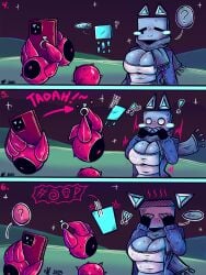 artist_request big_breasts blixer blixer_(jsab) blue_skin breasts chubby chubby_female comic_page cube embarrassed_expression female jsab just_shapes_and_beats sad_cube sad_cube_(jsab) source_request surprised_expression