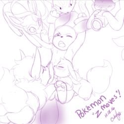 1boy auster cake-fox camera canine eevee eeveelution female feral flareon fox fur furry group heterochromia interspecies male mammal monochrome nintendo original_character phanteon pokémon_(species) pokemon pokemon_sm purple_eyes red_eyes straight sylveon umbreon vaporeon video_games