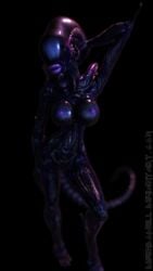 2016 3d alien alien_(franchise) black_background black_skin breasts disembowell_(artist) female female_xenomorph lips nipples nude pose text xenomorph