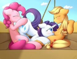 2016 applejack_(mlp) blonde_hair blue_eyes blush cloud cutie_mark earth_pony equine female feral freckles friendship_is_magic fur group group_sex hooves horn horse kit-bash mammal my_little_pony open_mouth oral orange_fur outdoors pink_fur pink_hair pinkie_pie_(mlp) pony purple_hair rarity_(mlp) sex unicorn white_fur yuri