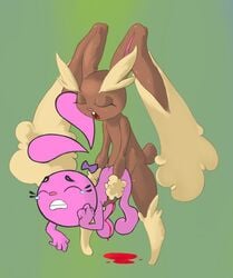 anthro blood crossover lagomorph lopunny mammal nintendo open_mouth pokemon pokemon_(species) rabbit tears video_games virgin yin_(yin_yang_yo!) yin_yang_yo!