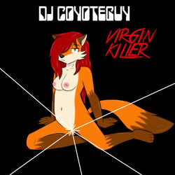 album_cover anthro black_background breasts canine color convenient_censoring cover djcoyoteguy female female_only fox furry furry_only green_eyes hair kneeling mammal nipples nude parody pussy red_hair solo