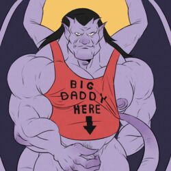 arkanoego biceps big_muscles bottomless clothed clothing disney gargoyles goliath_(gargoyles) hair long_hair looking_at_viewer male male_only muscular nipples pecs penis solo wings