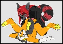 4_toes anal anthro ass_up balls black_eyes black_fur eyewear fur furry glasses humanoid_penis male mammal orange_eyes orange_fur pawpads penis red_fur red_hair red_panda simple_background toes yaoi yellow_fur yukiin