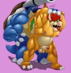 anal arkanoego armpits balls belly blastoise bowser claws erection gay looking_pleasured male male_only mario_(series) mega_blastoise mega_evolution nintendo nipple_piercing nipples penis piercing pokemon yaoi