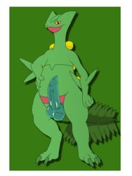 1boy 2016 anthro belly black_eyes claws erection feet green_background green_penis green_skin hand_on_hips looking_at_viewer lusarthel male male_only nintendo nude penis pokemon pokemon_(species) pokemon_rse presenting red_skin scalie sceptile shadow simple_background slit_eyes smile solo standing tail testicles toe_claws veins veiny_penis veiny_testicles video_games white_border yellow_sclera