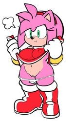 amy_rose anthro breasts clothed clothing female female_only furry nipple_bulge panties panties_down pants_down partially_clothed plump sega sonic_(series) watatanza watatanza_(pixiv) white_background