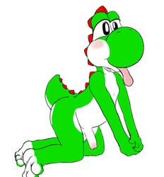 1boy balls blush dinosaur feet happy male male_only mario_(series) nintendo penis pose rubisdrake simple_background solo tagme tongue tongue_out uncut video_games white_background yoshi