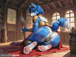 ai_generated armor ass ass_focus barefoot blue_fur feet foot_fetish foot_focus from_behind furry furry_ears furry_tail gigatsu krystal looking_back nintendo paws sole_female soles star_fox tail toes