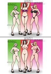 bikini black_hair bleach blonde_hair boa_hancock breasts curvy edhendra female female_only matsumoto_rangiku naked naked_female naruto naruto_(series) naruto_shippuden nipples nude nude_female one_piece size_comparison size_difference the_big_6 tsunade