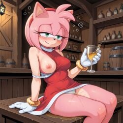 ai_generated alcohol amy_rose clothing dress drunk furry hedgehog one_breast_out panties peeing peeing_self small_breasts sonic_(series) sonic_the_hedgehog_(series) watersports